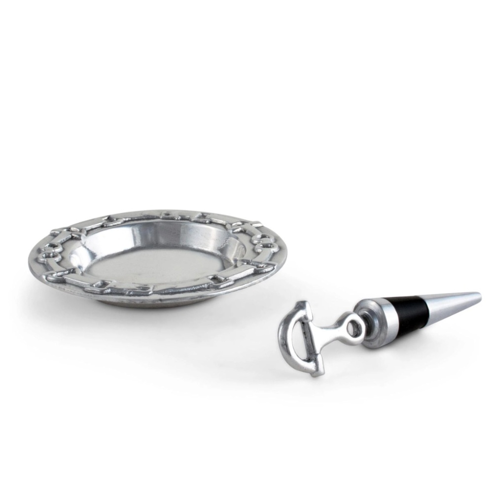 Arthur Court Designs Equestrian Horse Bit Wine Coaster and Stopper Set